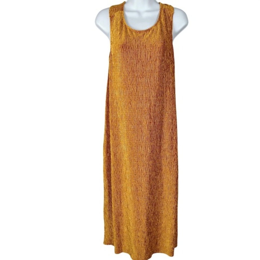 Anthropologie Maeve Gold Micro Pleated Twisted‎ Racerback Midi Dress LP romantic